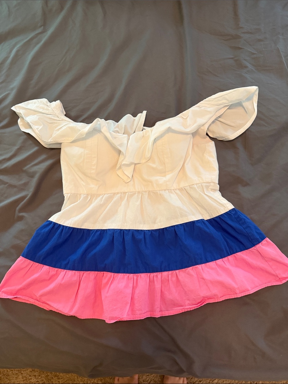Lilly Pulitzer White Off-Shoulder Tunic with Blue & Pink Colorblock